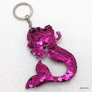 Mermaid Keychain • Hot Pink Metallic Sequins
